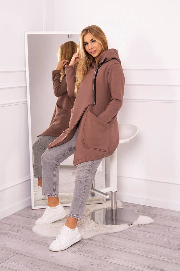 Kesi Insulated sweatshirt with mocha asymmetrical zipper