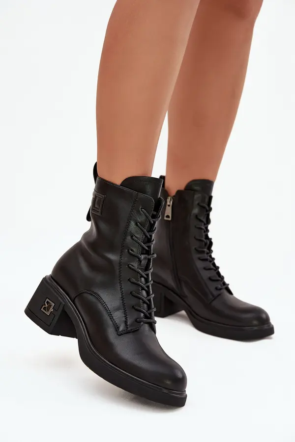 VINCEZA Insulated Women's Ankle Boots Made of Genuine Leather On Block Vinceza 66819 Black