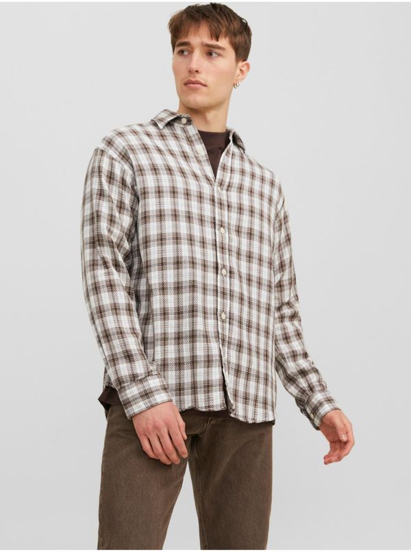 Jack & Jones Jack & Jones Gracia White-Brown Mens Plaid Shirt - Men