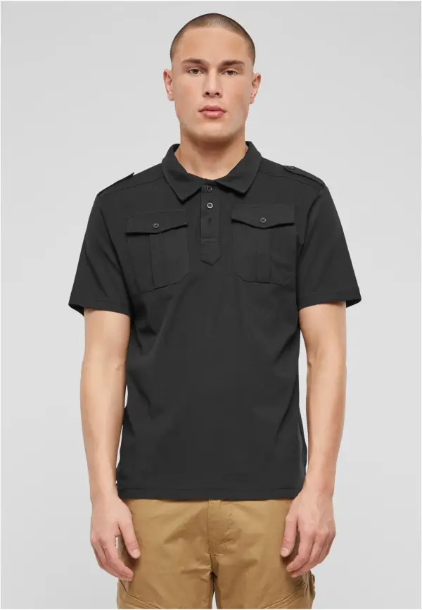 Brandit Jersey Jon Polo Shirt with Half Sleeve Black