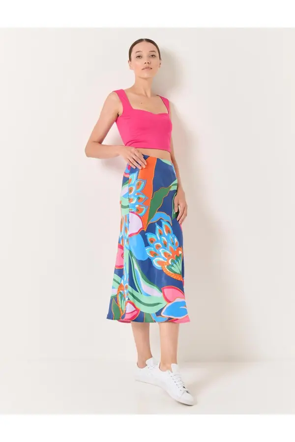 Jimmy Key Jimmy Key Mixed Straight Cut High Waist Midi Satin Skirt