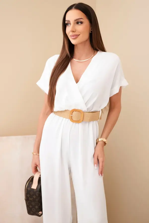 Kesi Włoski Jumpsuit with decorative belt at the waist white