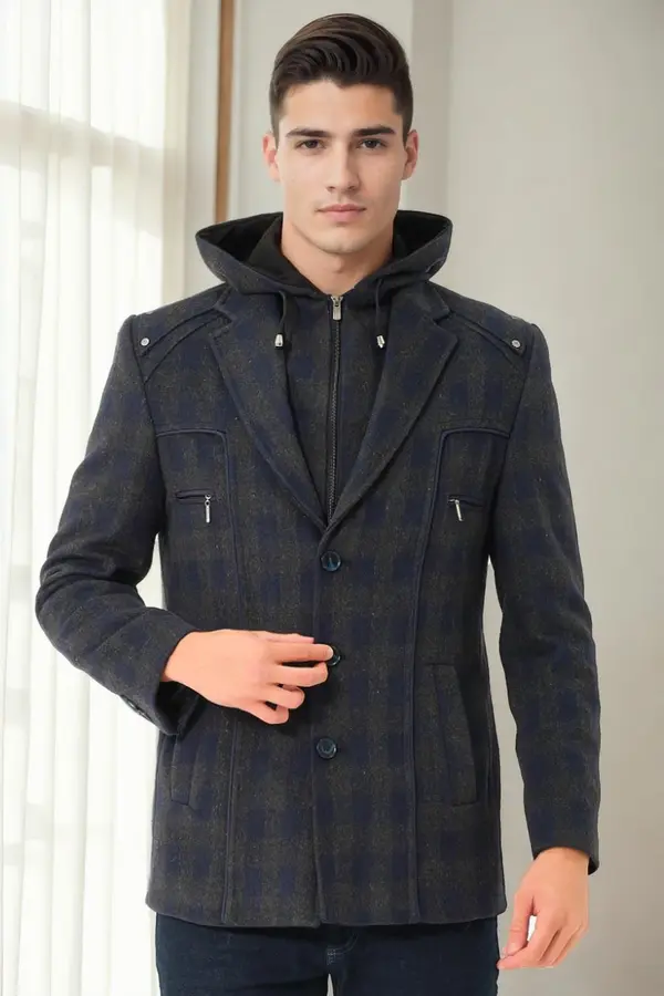 dewberry K9532 DEWBERRY MEN'S COAT-PLAID-NAVY BLUE