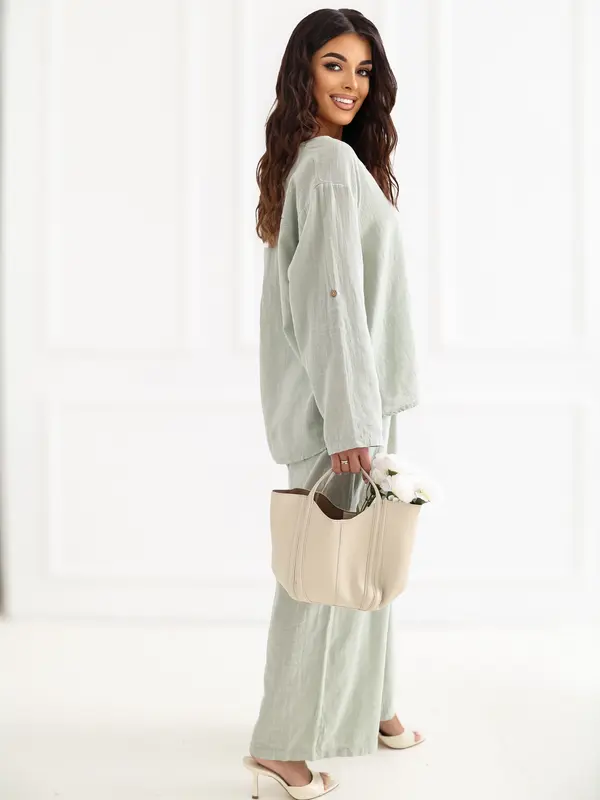 Italy Moda Kaki bombažne hlače s širokimi hlačnicami