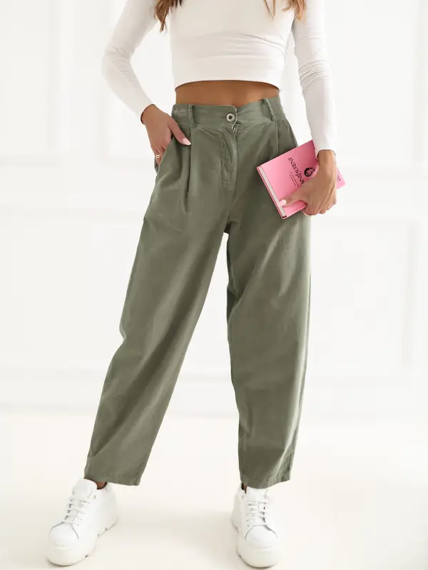 RUE PARIS Kaki hlače z detajli