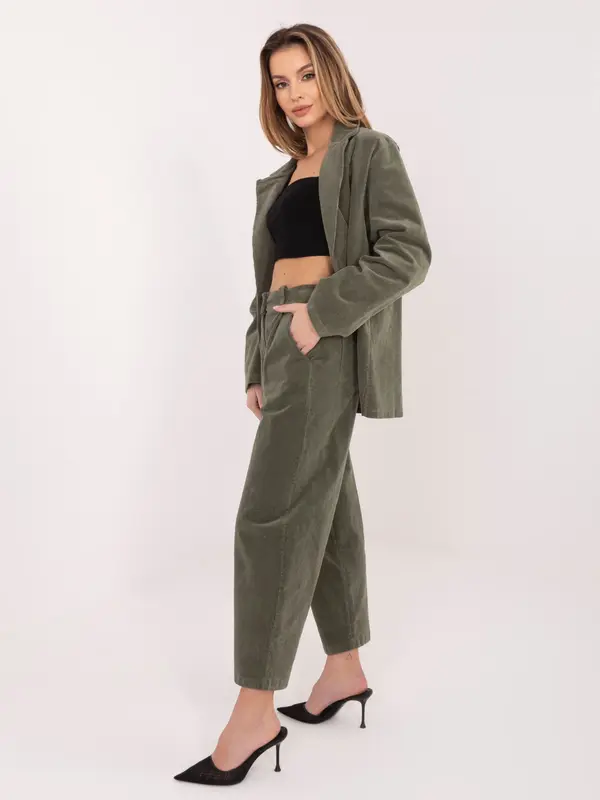 RUE PARIS Kaki žametne hlače