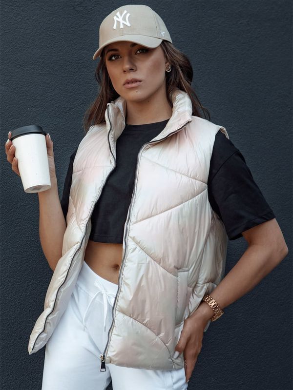 DStreet Kamizelka damska pikowana HOLO beżowa Dstreet