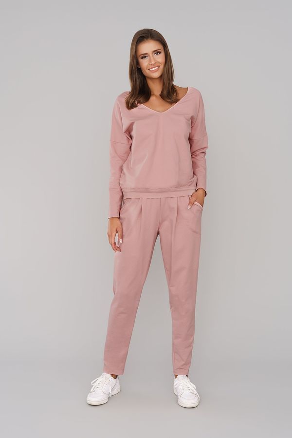 Italian Fashion Karina women's tracksuit with long sleeves, long pants - powder pink