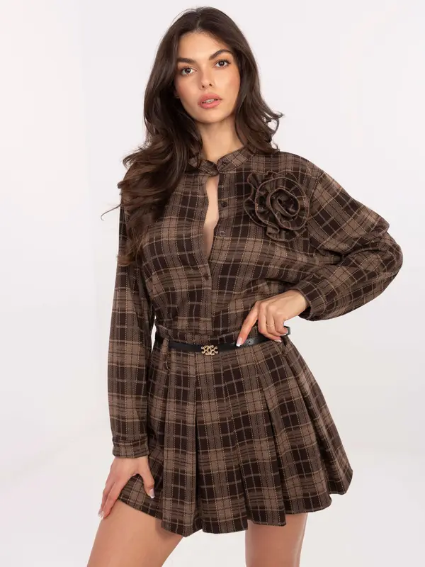 MODA ITALY Karirasto mini krilo s pasom