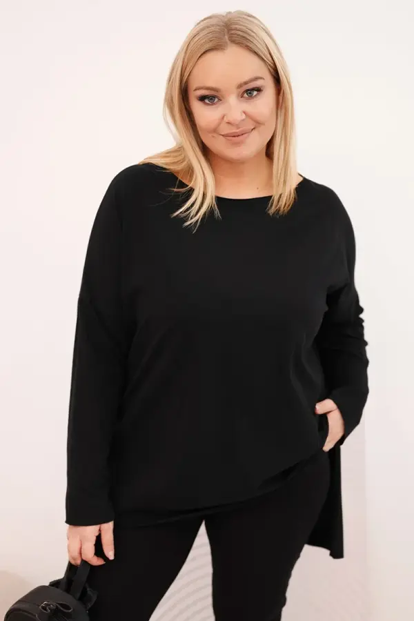 Kesi Kesi Asymmetrical Plus Size women's blouse with long sleeves black