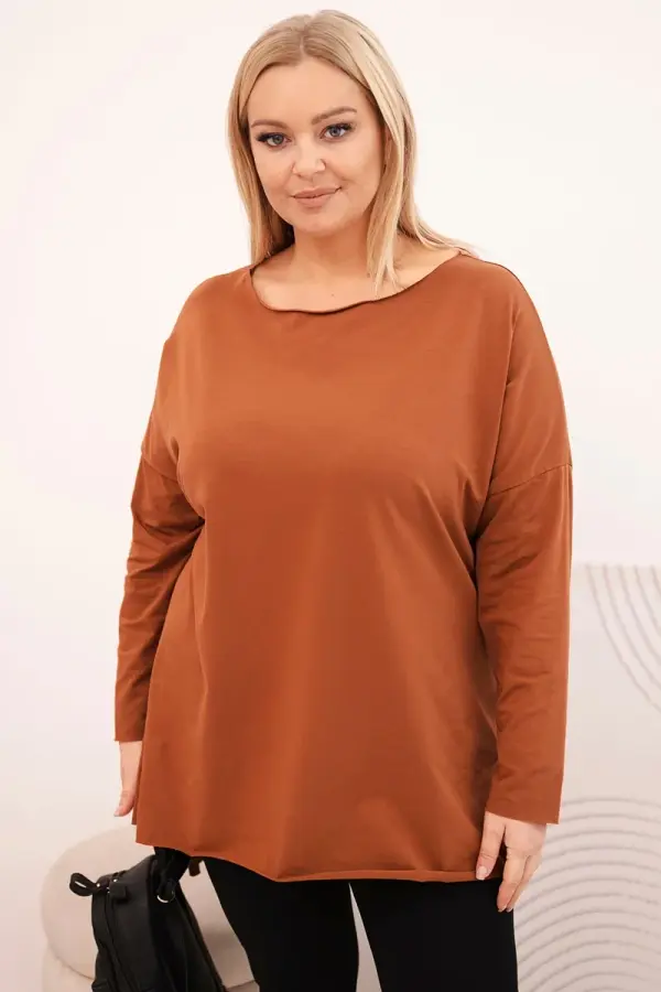 Kesi Kesi Asymmetrical Plus Size women's blouse with long sleeves dark camel