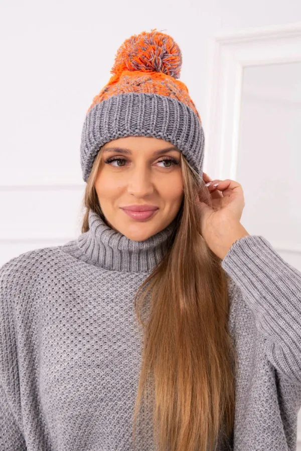 Kesi Kesi Cap with a pompom Abigail K326 grey+orange neon