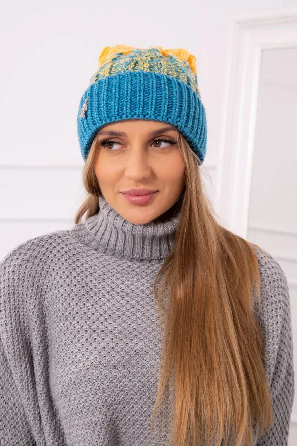 Kesi Kesi Cap with a pompom Abigail K326 turquoise+yellow