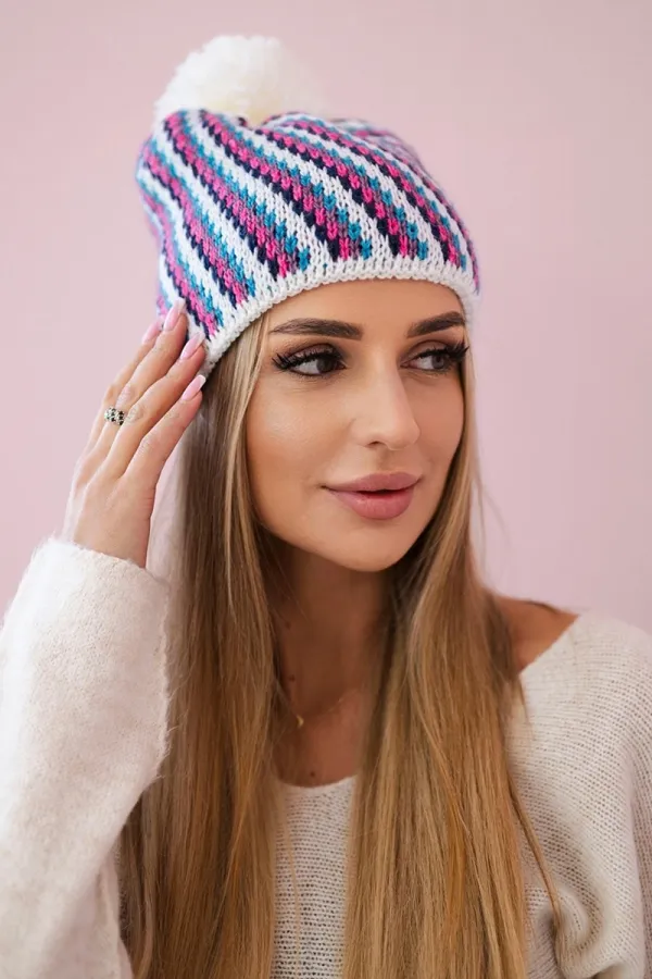 Kesi Kesi Cap with a pompom Hanna K328 white+jeans