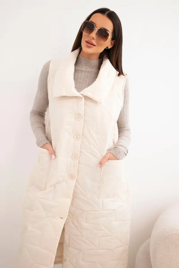 Kesi Włoski Kesi dolg ženski prešit brezrokavnik z žepi