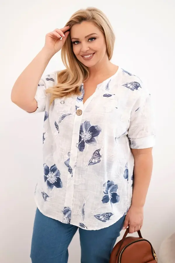 Kesi Włoski Kesi plus size bluza s cvetličnim vzorcem bela