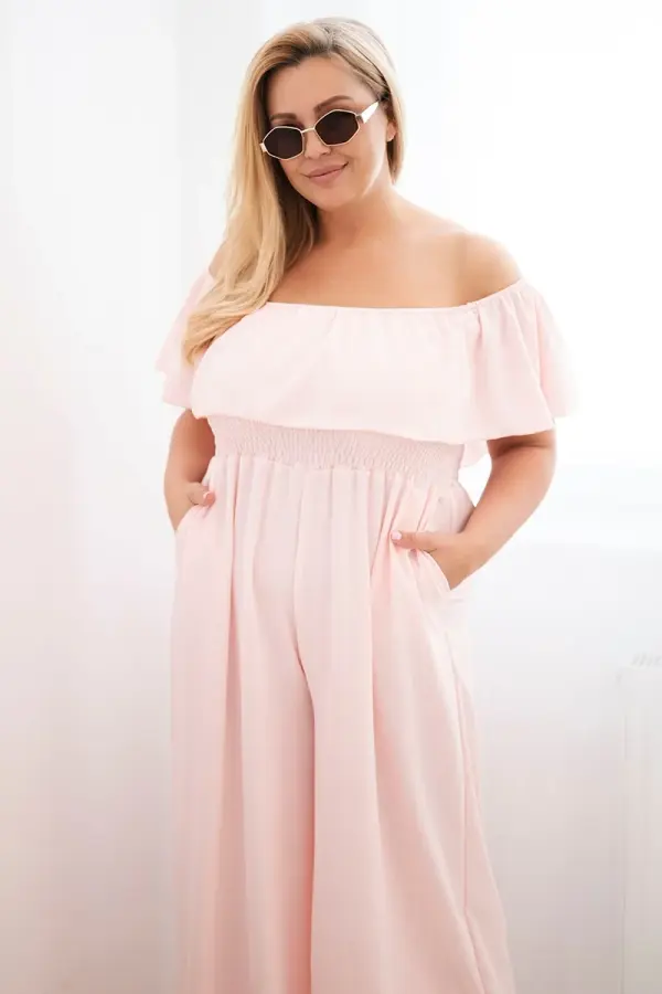 Kesi Włoski Kesi plus size kombinezon z volančki roza barve