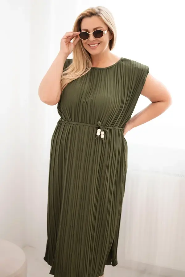 Kesi Włoski Kesi Plus size midi obleka z naborki v kaki barvi