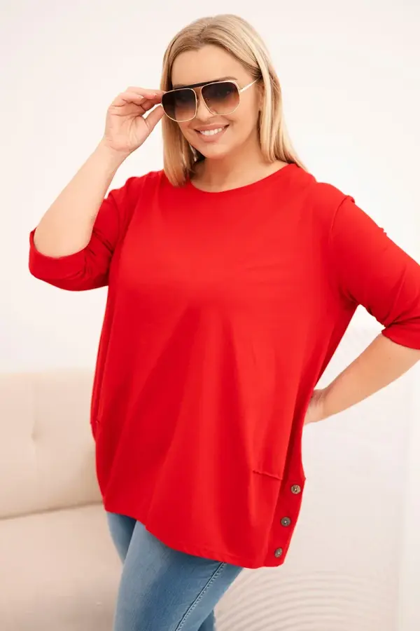 Kesi Kesi Plus Size women's cotton blouse with decorative buttons and rolled-up sleeves red