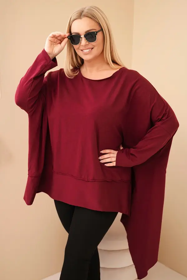 Kesi Włoski Kesi Plus Size women's cotton tunic with an asymmetrical bottom burgundy