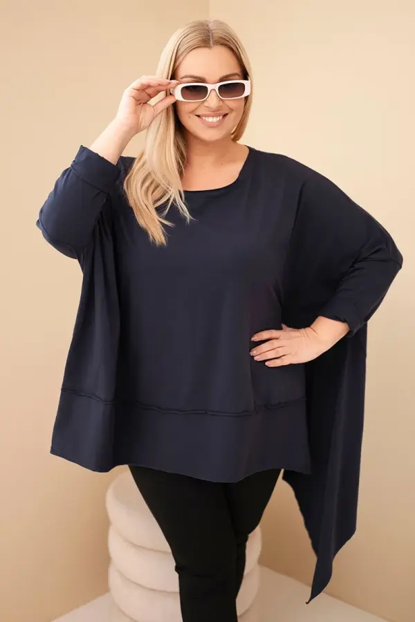 Kesi Włoski Kesi Plus Size women's tunic made of cotton with an asymmetrical bottom navy