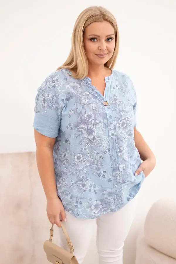 Kesi Włoski Kesi Włoski bluza plus size s kratkimi rokavi in ​​gumbi, modra