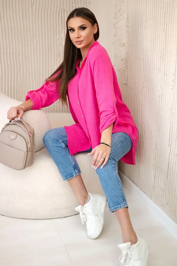 Kesi Włoski Kesi Włoski Cotton muslin shirt oversize pink