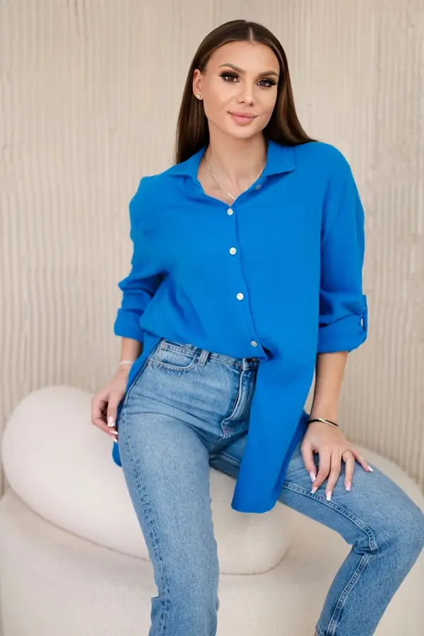 Kesi Włoski Kesi Włoski Cotton muslin shirt oversize turquoise
