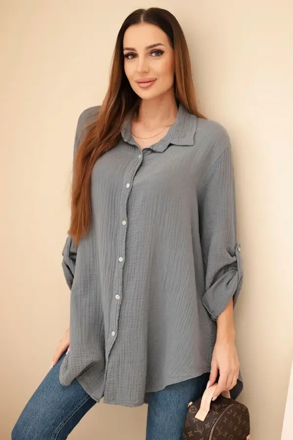 Kesi Włoski Kesi Włoski Cotton muslin shirt Plus Size dark gray