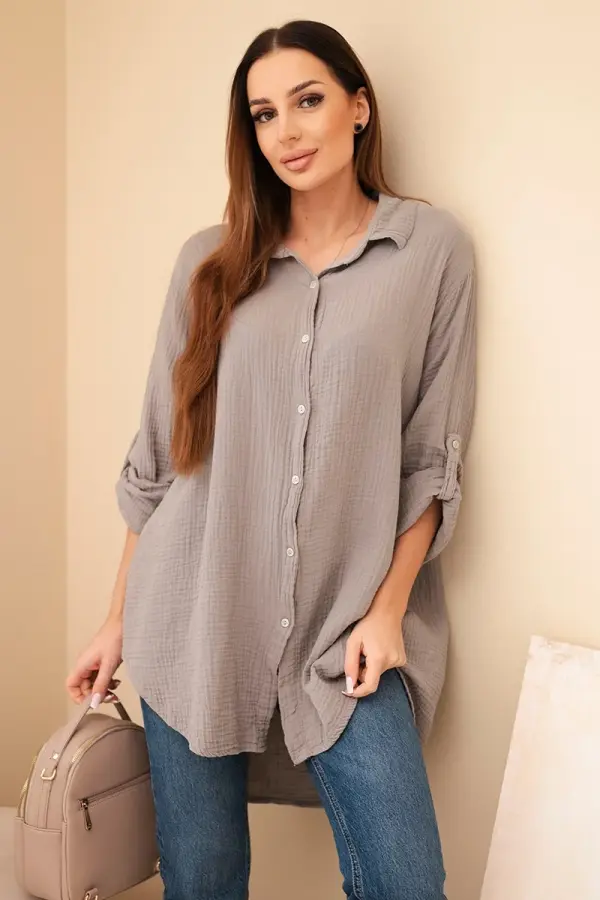 Kesi Włoski Kesi Włoski Cotton muslin shirt Plus Size fango