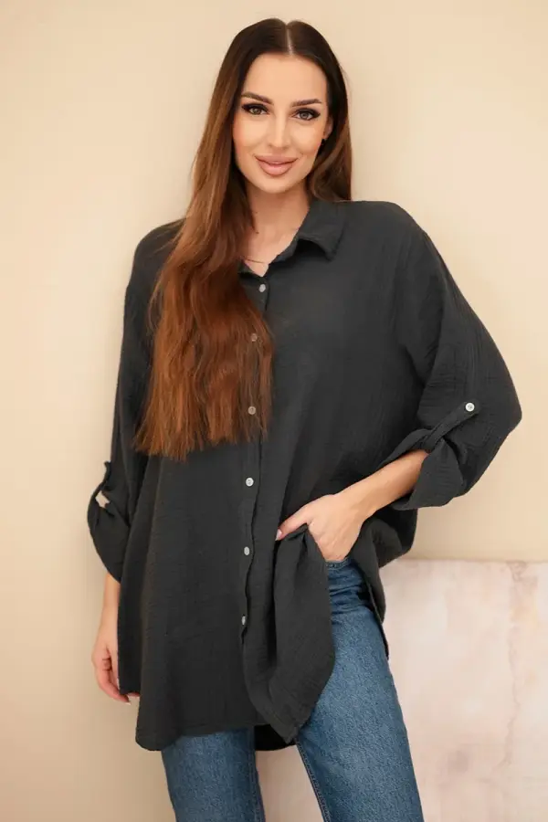 Kesi Włoski Kesi Włoski Cotton muslin shirt Plus Size graphite