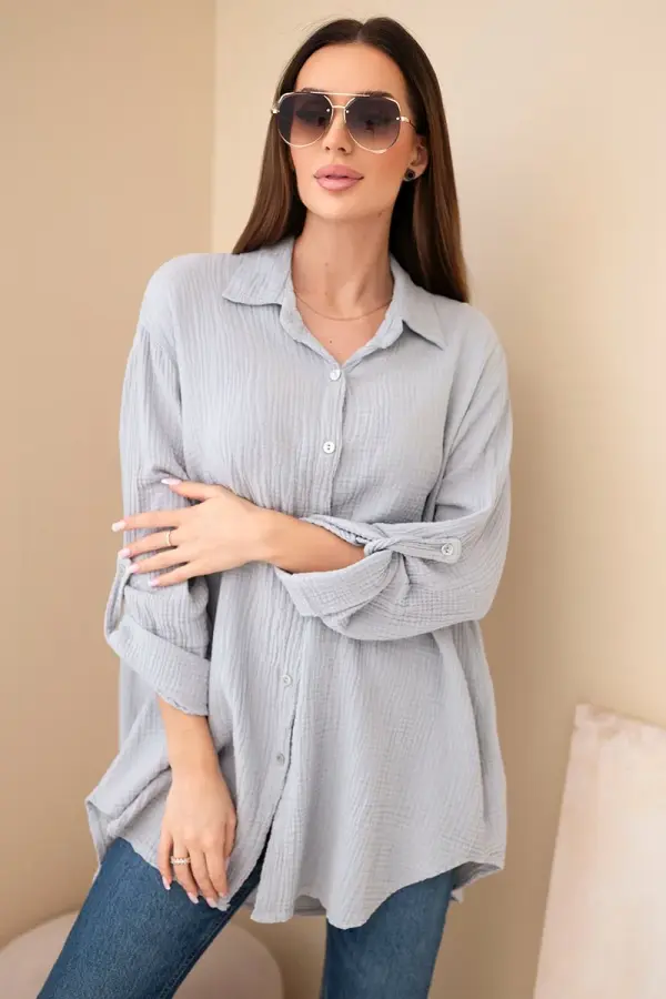 Kesi Włoski Kesi Włoski Cotton muslin shirt Plus Size grey