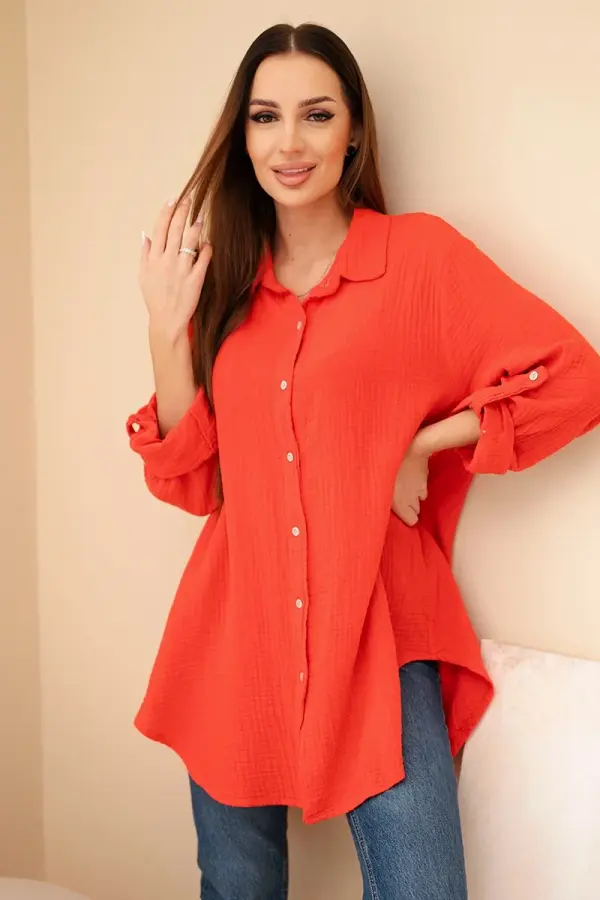 Kesi Włoski Kesi Włoski Cotton muslin shirt Plus Size red