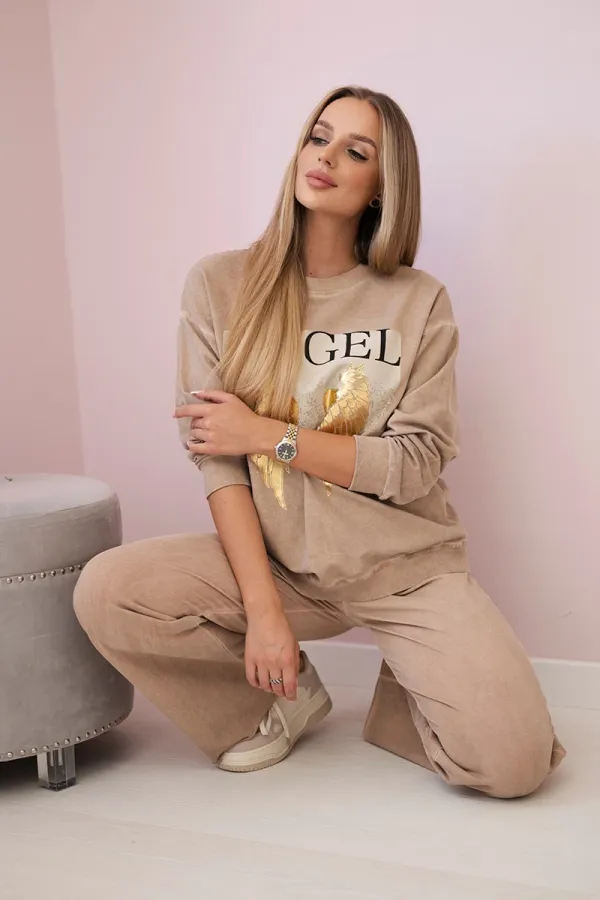 Kesi Włoski Kesi Włoski Cotton set Angel sweatshirt + pants camel