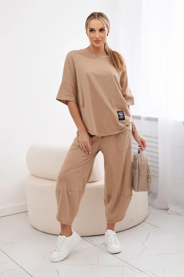 Kesi Włoski Kesi Włoski Cotton set blouse + trousers Camel