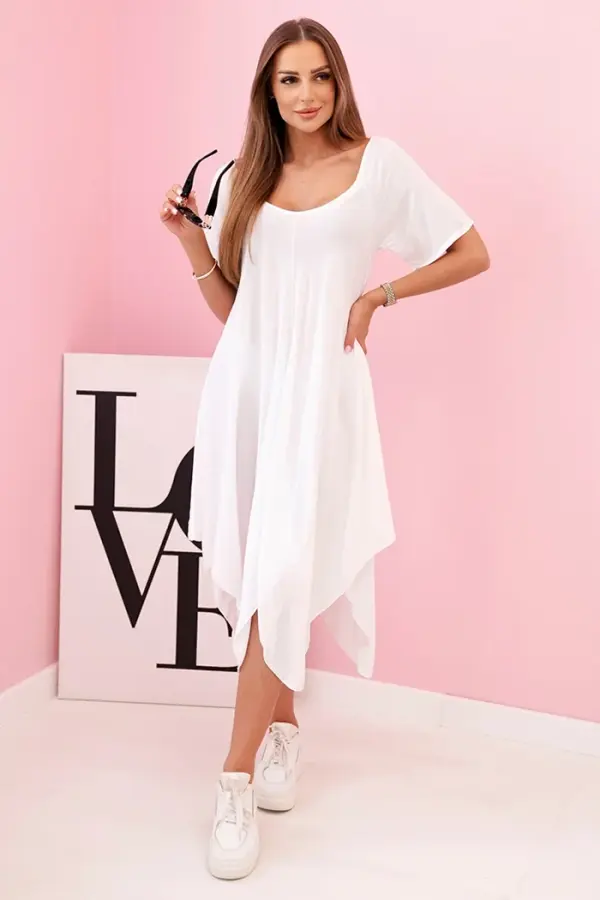 Kesi Włoski Kesi Włoski Damenkleid aus Viskose mit kurzen Ärmeln und ausgestelltem Saum white