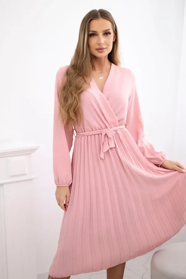 Kesi Włoski Kesi Włoski Dress tied with a pleated hem dark powder pink