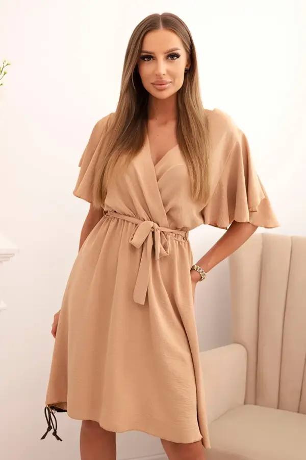 Kesi Włoski Kesi Włoski Dress with a wrap neckline camel