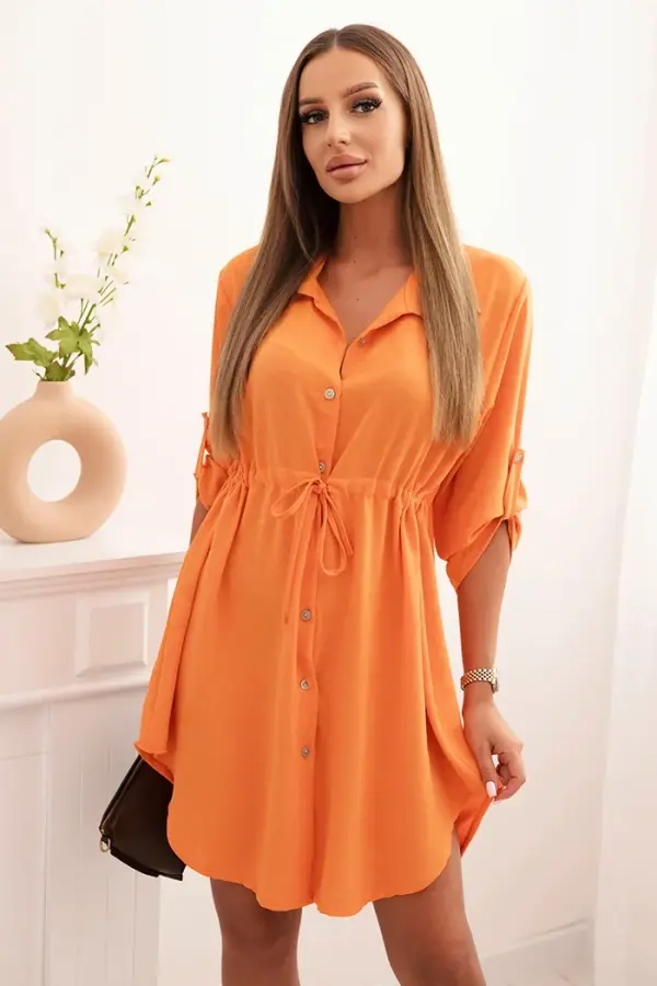 Kesi Włoski Kesi Włoski Dress with button closure and tie at the waist orange