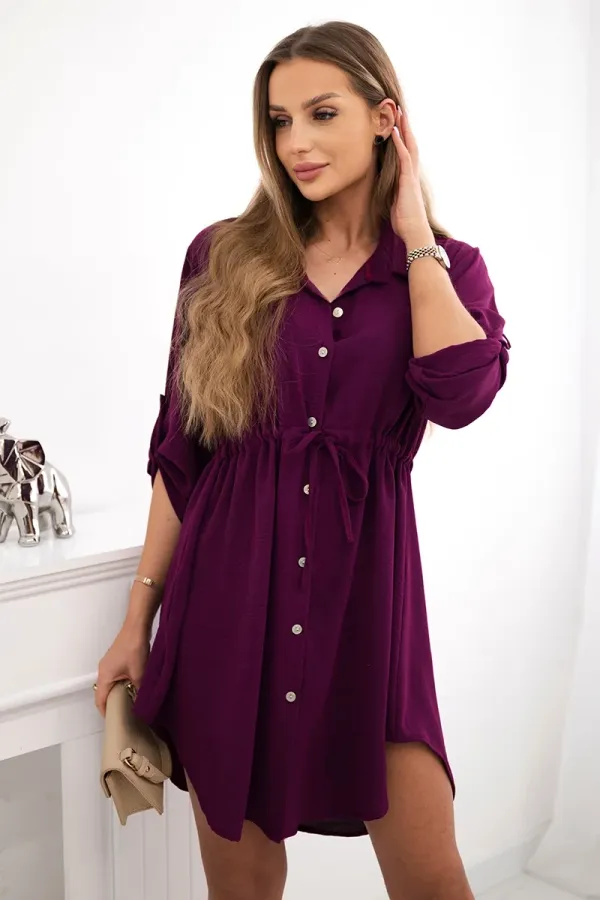 Kesi Włoski Kesi Włoski Dress with button closure and tie at the waist plum