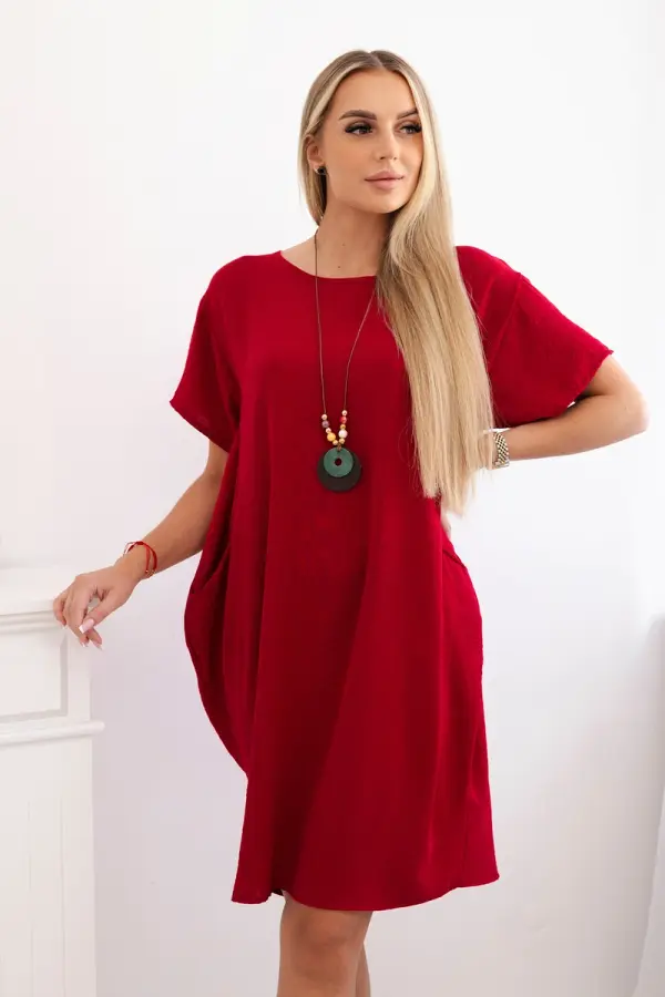 Kesi Włoski Kesi Włoski Dress with pockets and pendant burgundy