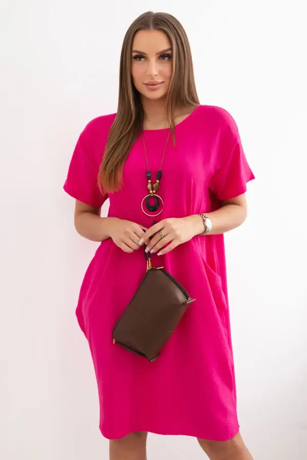 Kesi Włoski Kesi Włoski Dress with pockets and pendant fuchsie