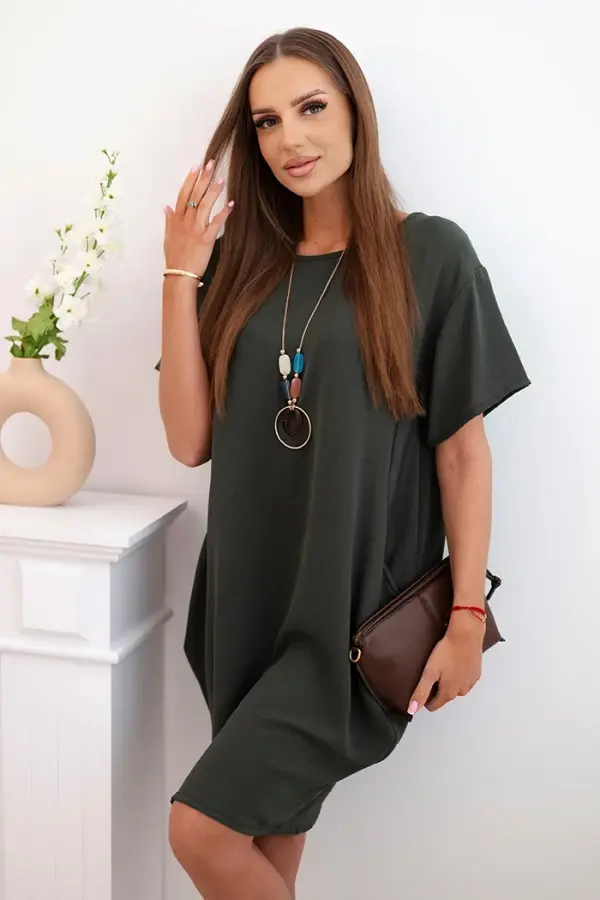 Kesi Włoski Kesi Włoski Dress with pockets and pendant khaki