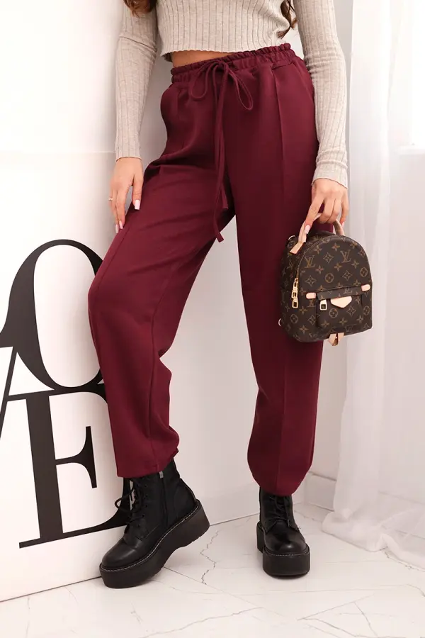 Kesi Włoski Kesi Włoski Elegant women's high-waisted trousers with a tie at the waist burgundy