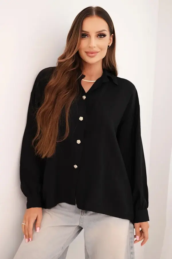 Kesi Włoski Kesi Włoski Elegant women's shirt made of viscose with decorative buttons black