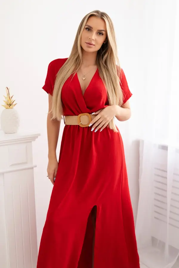 Kesi Włoski Kesi Włoski Long dress with a decorative belt burgundy