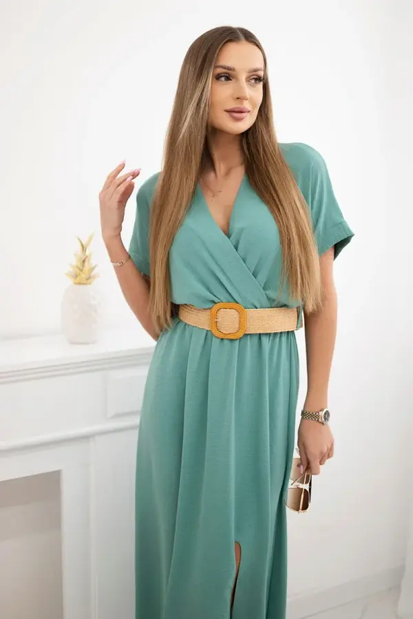 Kesi Włoski Kesi Włoski Long dress with a decorative belt  dark mint