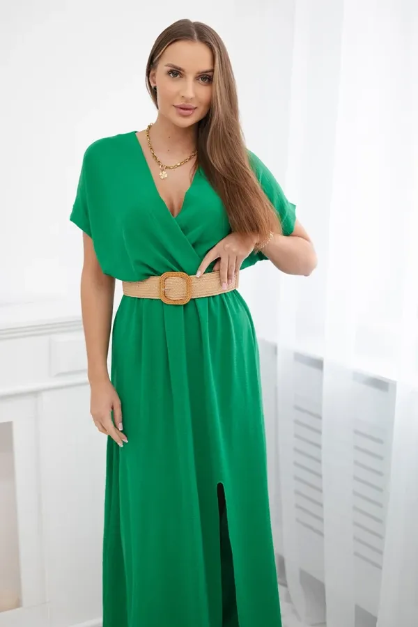Kesi Włoski Kesi Włoski Long dress with a decorative belt green