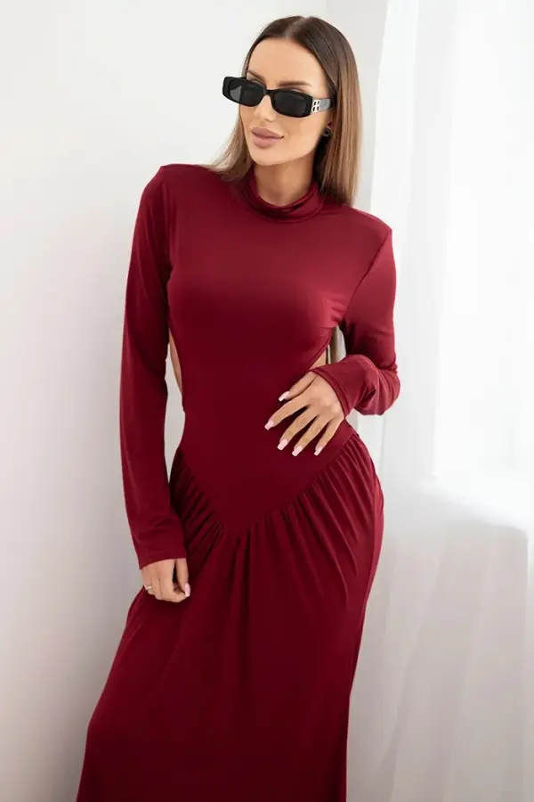 Kesi Włoski Kesi Włoski Long women's dress with viscose, turtleneck and open back, burgundy