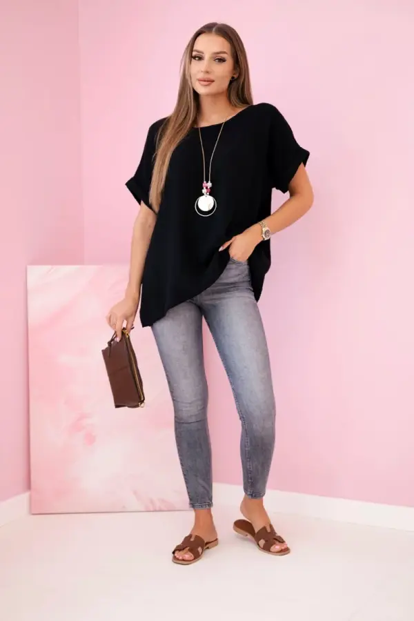 Kesi Włoski Kesi Włoski Muslin blouse with a necklace black